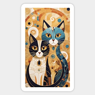 Gustav Klimt's Chromatic Whiskers: Colorful Cat Illustration Sticker